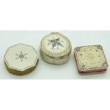 Three 19thC Indian Madras ware ivory pin cushions, largest diameter 4.2cm