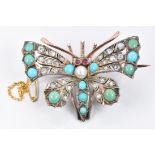 Victorian brooch in the form of a dragonfly/ butterfly set with rose cut diamonds, turquoise