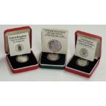 Three Royal Mint silver proof Piedfort £1 coins, 1983, 1986 and 1988, all cased with certificates