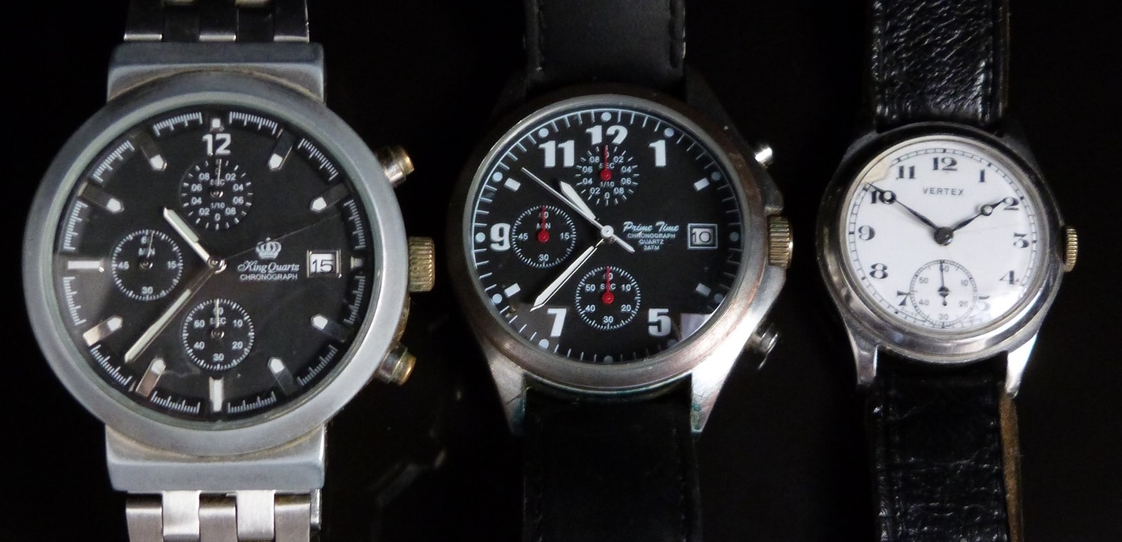 Three gentleman's wristwatches comprising Vertex with blued hands, black Arabic numerals and white