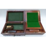 A 19thC brass bound mahogany writing slope, width 30cm and further writing slope or box