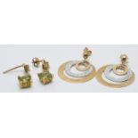 Two pairs of 9ct gold earrings, one pair set with a peridot and diamonds, 3.9g