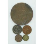1799 George III second type Soho Mint copper halfpenny together with four miniature Victoria coins