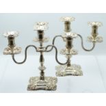 Pair of Harrods Ltd Elizabeth II hallmarked silver three branch candelabra, Sheffield 1961, width