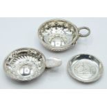 French silver porringer engraved 1889, an unmarked Arts and Crafts style porringer with snake handle