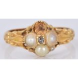 Victorian ring set with split pearls and a rose cut diamond, 3.5g, size P