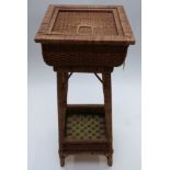 Victorian wicker workbox with quilted interior and undershelf, W31 x D31 x H72cm