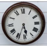 Mahogany cased dial clock with fusee movement and painted Roman dial, diameter 29cm