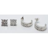 Two pairs of 9ct white gold earrings set with cubic zirconia, 4.6g