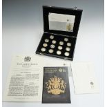 Royal Mint UK One Pound Coin 25th Anniversary Silver Proof Collection 2008,14 coins with gilt