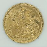 1901 Victoria veiled head gold full sovereign, Melbourne Mint