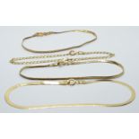 Three 9ct gold ribbon bracelets and a 9ct gold curb link bracelet, 5.6g