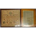 Victorian embroidery sampler 'Theresa Milsom's Work, 1846' and one other, largest 48 x 54