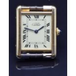 Must de Cartier Tank Vermeil silver gilt ladies wristwatch ref. 590005 with blued hands, black Roman