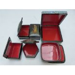 Six Russian lacquer boxes, including signed examples, largest 9.5 x 9.5cm