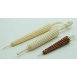 Three 19thC ivory parasol needle cases including stanhope for Folkestone, longest 12cm