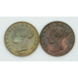 Two young head Victoria copper halfpennies, 1841 and 1859, lustre and toning, VF+