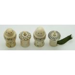 Four 19thC Indian Madras ware ivory turned thimble holders / pin cushions and tape measures, tallest