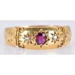 Edwardian 18ct gold ring set with a ruby and diamonds, Birmingham 1905, 2.6g, size Q