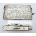 Victorian hallmarked silver card case with engraved decoration, Birmingham 1898, maker S.Blanckensee