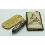 19th/20thC sewing needlework accessories including a white metal cotton holder and thimble with