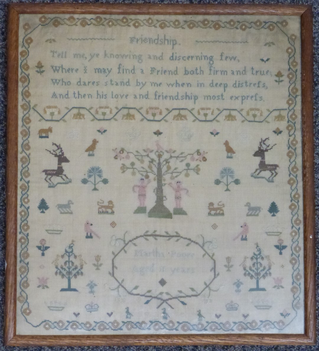 A likely Georgian embroidery sampler 'Martha Poore, aged 11 years', 32 x 36cm