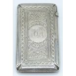 Victorian hallmarked silver calling card case with engraved decoration, Birmingham 1885 maker