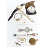 A mother-of-pearl watch and crystal watch, dress watches, stop watch, ring etc