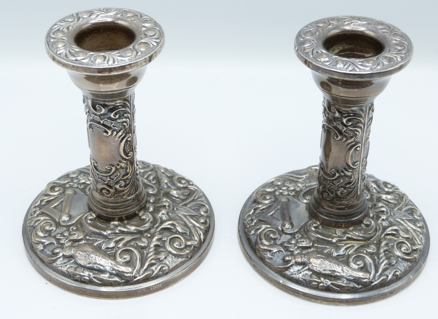 Hallmarked silver mounted dressing table items comprising pair of candlesticks, Birmingham 1984, - Image 2 of 7