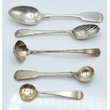 Georgian hallmarked silver and later cutlery comprising bright cut spoon and similar small ladle,