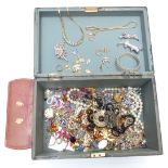 A collection of costume jewellery including vintage brooches, vintage beads, Jorgen Jensen pendant