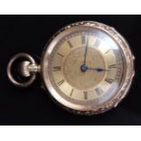 Unnamed 18ct gold keyless winding open faced pocket watch with blued hands, black Roman numerals,