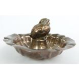 George VI hallmarked silver pin dish with lobed bowl and silver plated chick, Sheffield 1951 maker