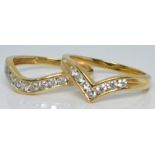 Two 18ct gold half eternity rings each set with seven diamonds, 5.0g, size K/L and L