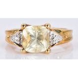 A 9ct gold ring set with orthoclase and diamonds, 4.6g, size M/N
