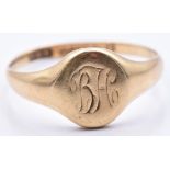 A 9ct gold signet ring, 2.2g, size M/N