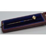 Victorian stick pin set with two split pearls and two diamonds, in original box