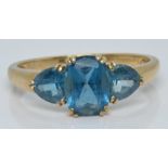 A 9ct gold ring set with blue topaz, 2.4g, size P
