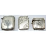 Three Victorian and later hallmarked silver vesta cases, Birmingham 1897, 1901 and 1915, height of