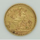 1891 Victoria Jubilee head gold full sovereign, Melbourne Mint
