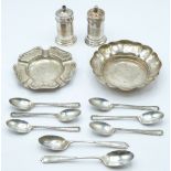 Feature hallmarked silver pin dish, feature hallmarked silver ashtray, set of six hallmarked
