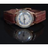 Swiss 9ct gold ladies wristwatch with blued Breguet hands, blue Arabic numerals, mother of pearl