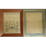 Two Victorian samplers, one detailing the Hellier family from 1804 and another by Betsy Duffus