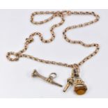 Victorian 9ct gold necklace (9g) with a watch key and a swivel fob