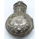 Edward VII hallmarked silver perfume bottle holder or case with enclosed glass bottle, Birmingham