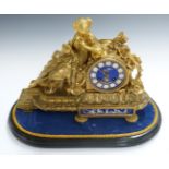 Vincenti & Cie 19thC French figural brass ormolu mantel clock, the female seated figure dressed in
