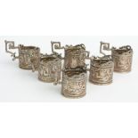 Set of six continental white metal cup or shot holders marked 800, height 4.5cm, weight 100g