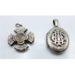Victorian silver locket and Victorian silver compass charm, London 1886
