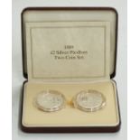 Royal Mint cased silver proof Piedfort set comprising two 1989 £2 coins commemorating The Bill of