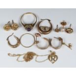 A 9ct gold ring, 9ct gold earrings and 9ct gold necklaces, 6g